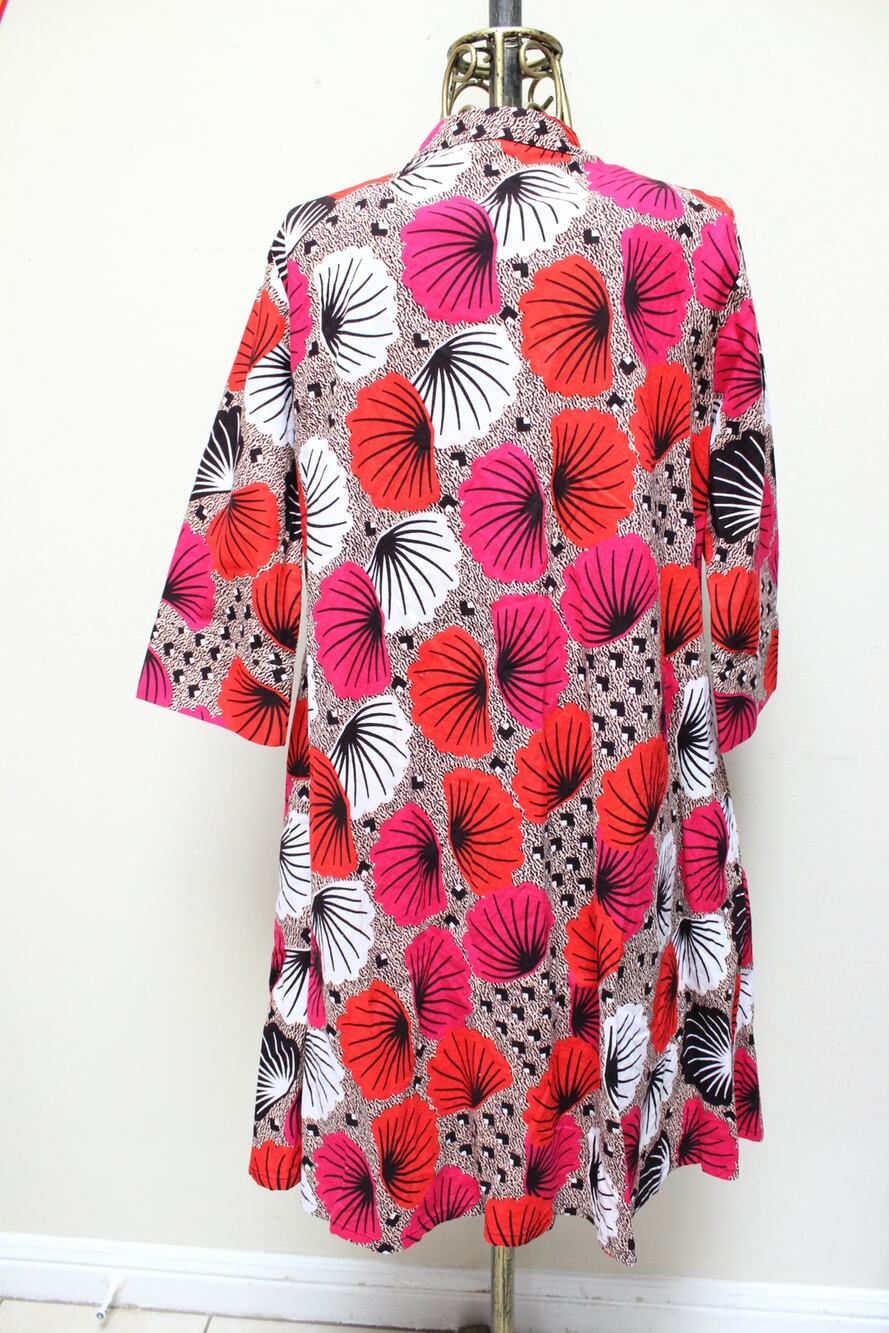 Zuri Pink Multicolor Floral Fan Shirt Dress Size Medium